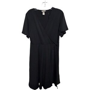 H&M Black Faux Wrap Jersey Style Dress Size Large Formal Date Night Office